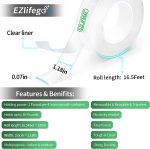 EZlifego Double Sided Tape Heavy Duty, Extra Large & Tough Adhesive Mounting Tape, Multipurpose Nano Tape Picture Hanging Strips, Removable Sticky Poster Tape for Walls Decor Carpet Tape(Clear,9.85FT) - Image 2